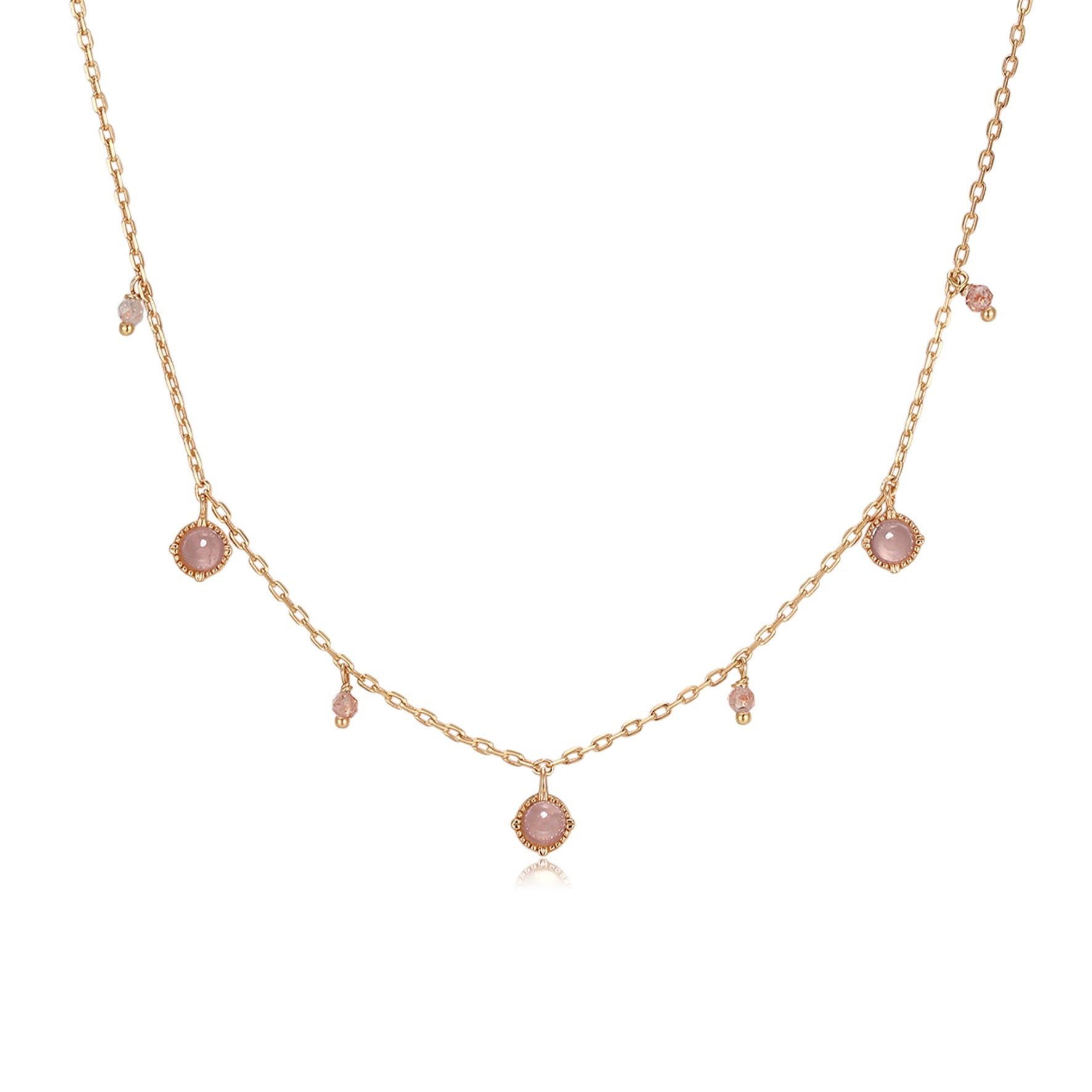 Strawberry Quartz & Rose Quartz Gold Dangle Choker