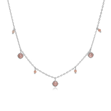 Strawberry Quartz & Rose Quartz Silver Dangle Choker