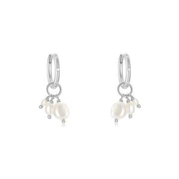 Triple Pearls Silver Huggie Hoop Earrings