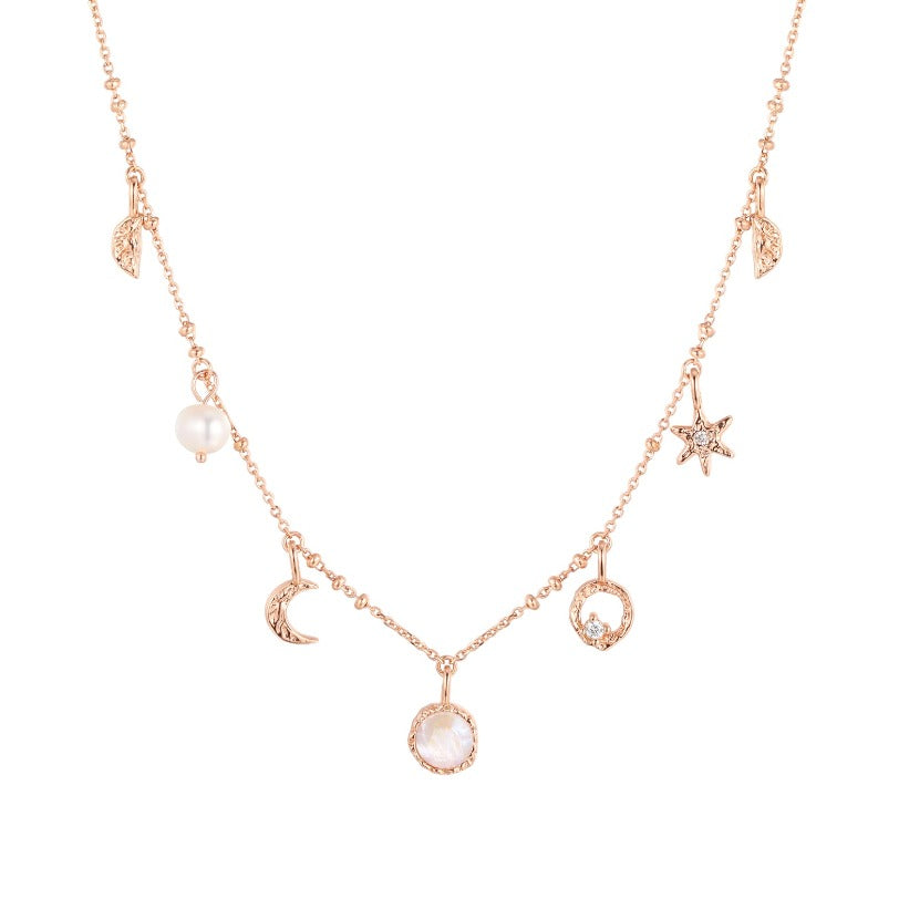 Moonstone & Freshwater Pearl Gold Dainty Choker - Moonlight