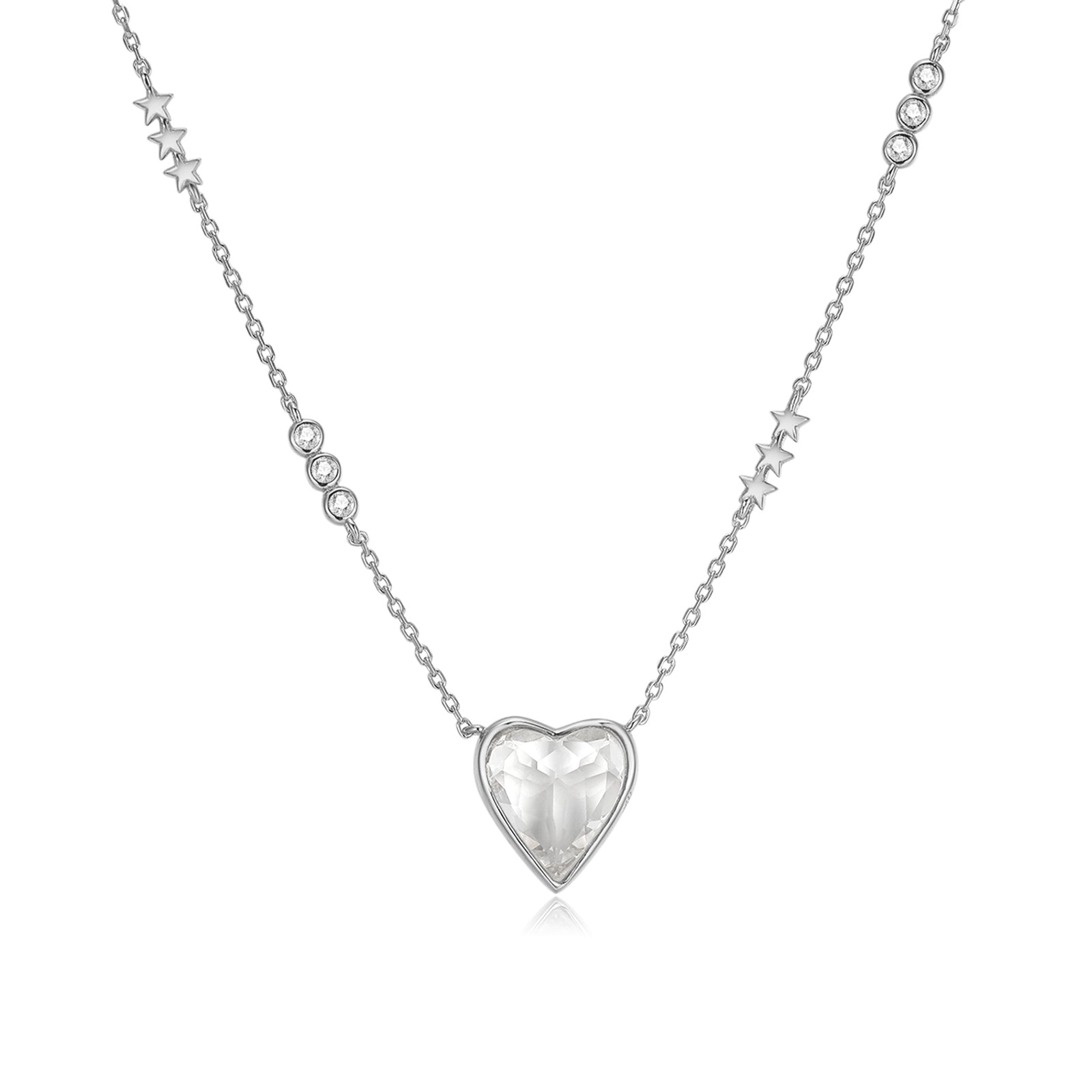 White Topaz Silver Heart Shaped Necklace - Queen Of Hearts