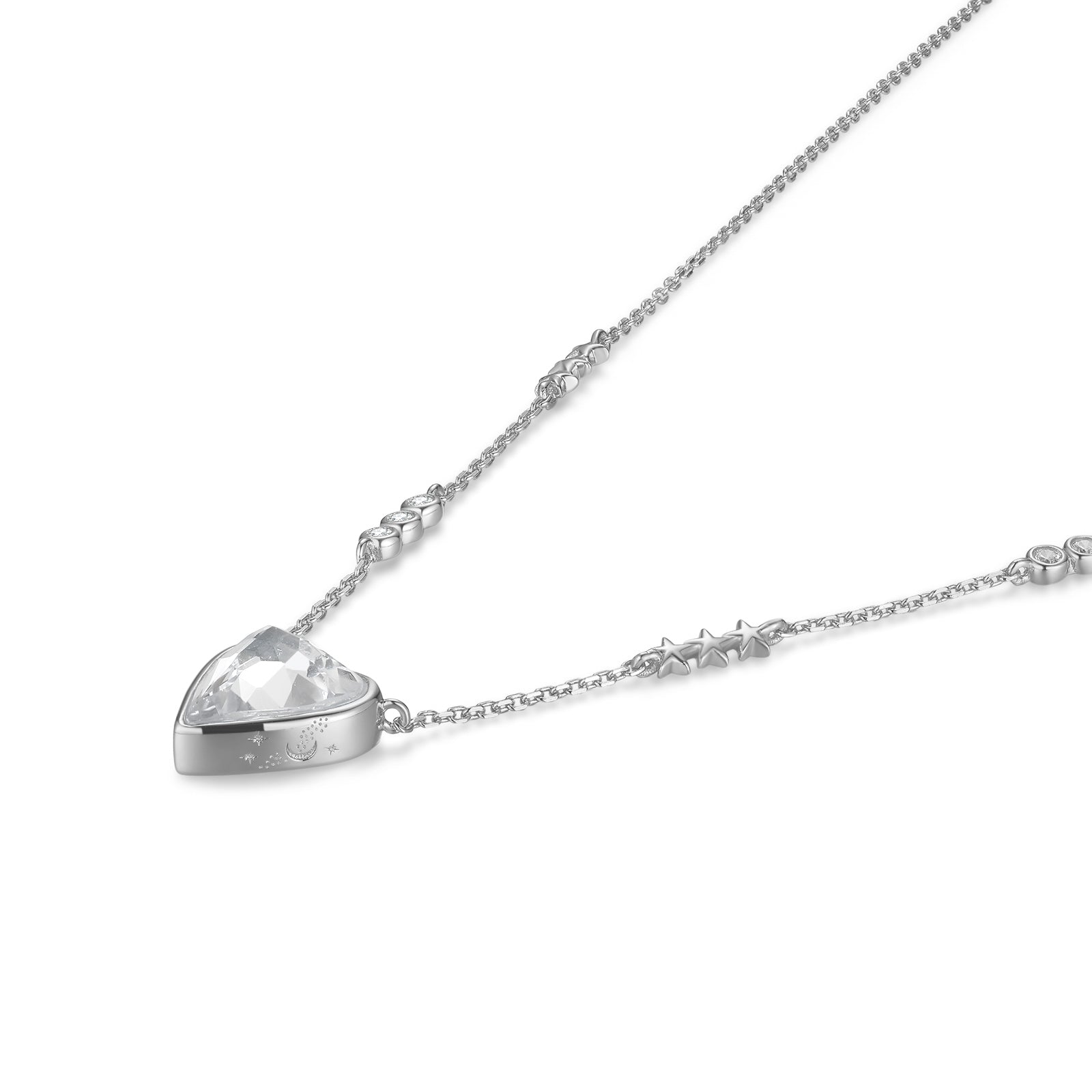 White Topaz Silver Heart Shaped Necklace - Queen Of Hearts