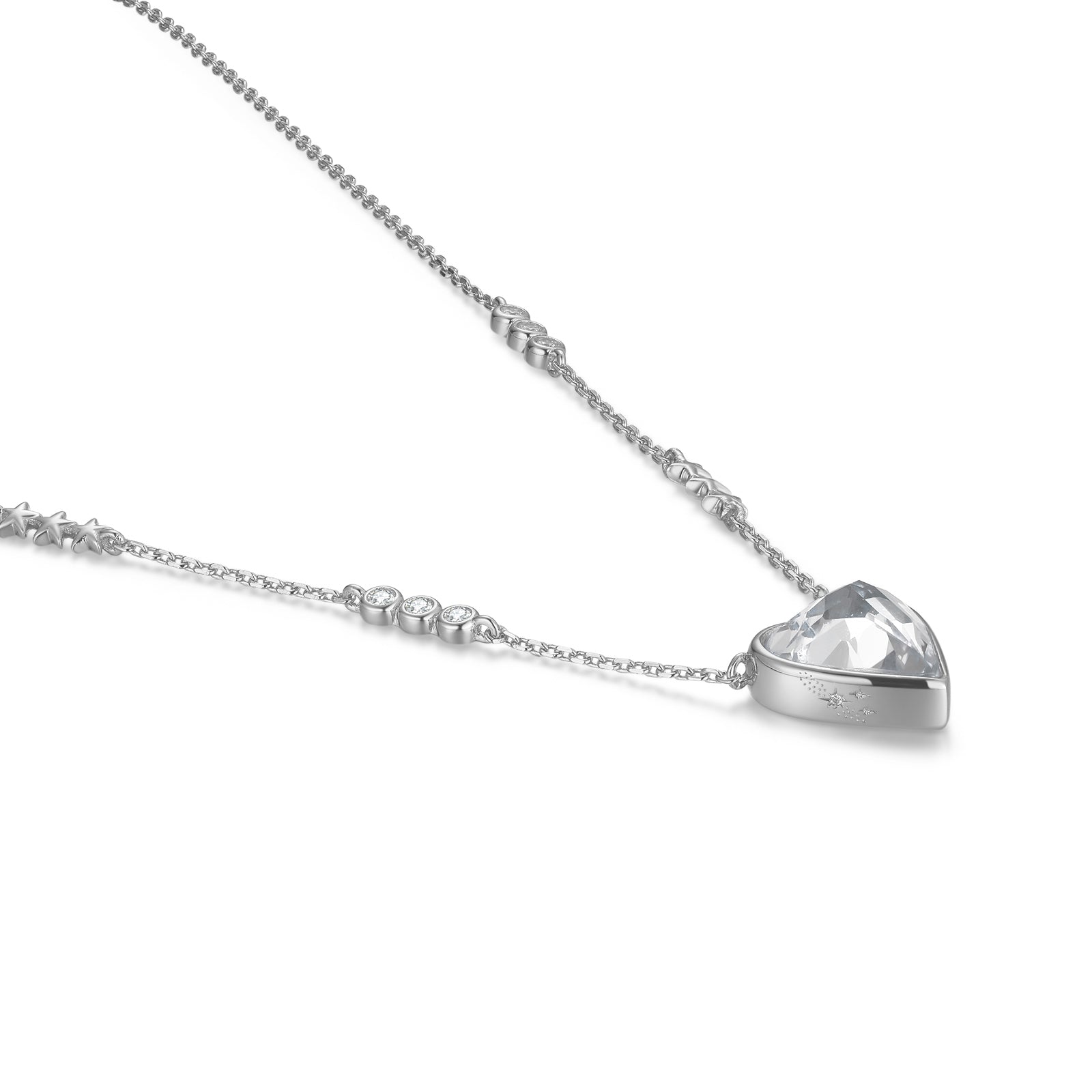 White Topaz Silver Heart Shaped Necklace - Queen Of Hearts