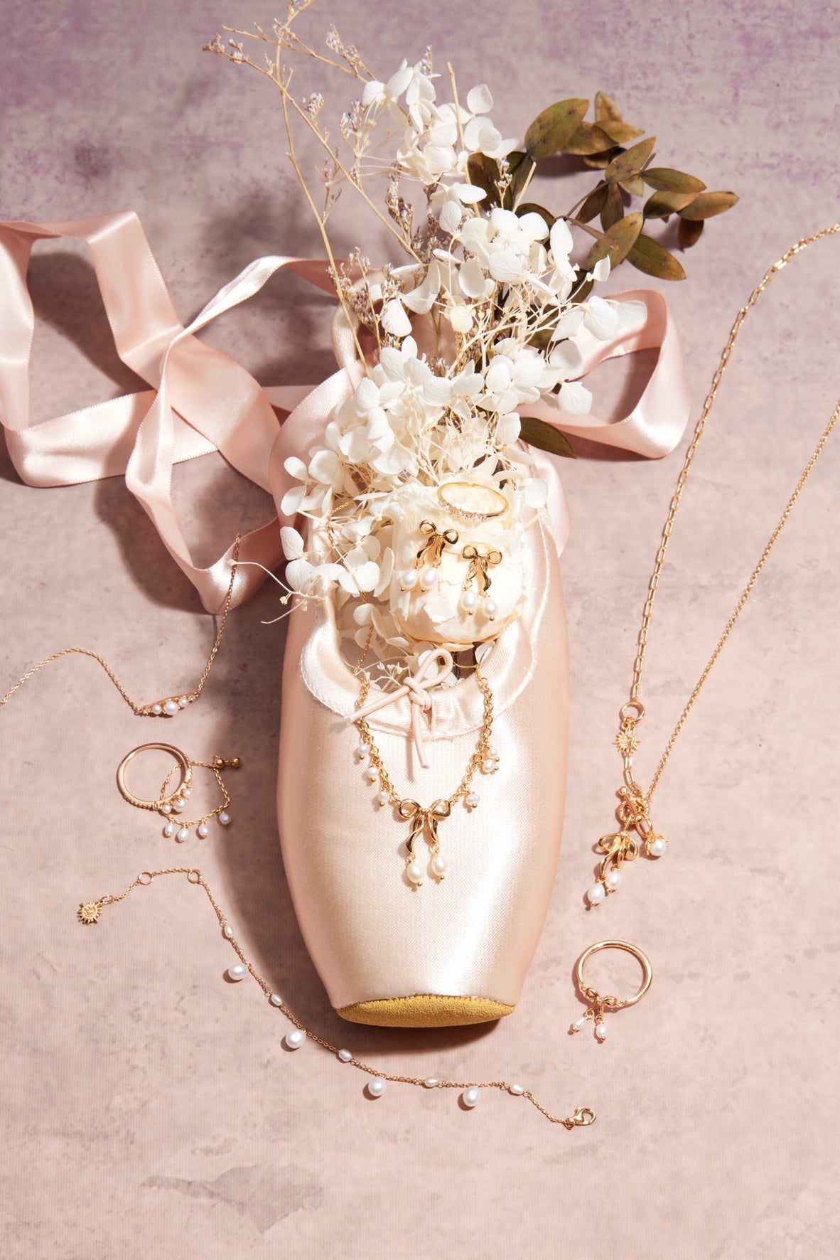 Freshwater Pearl Gold Bow Dangle Ring - Alice