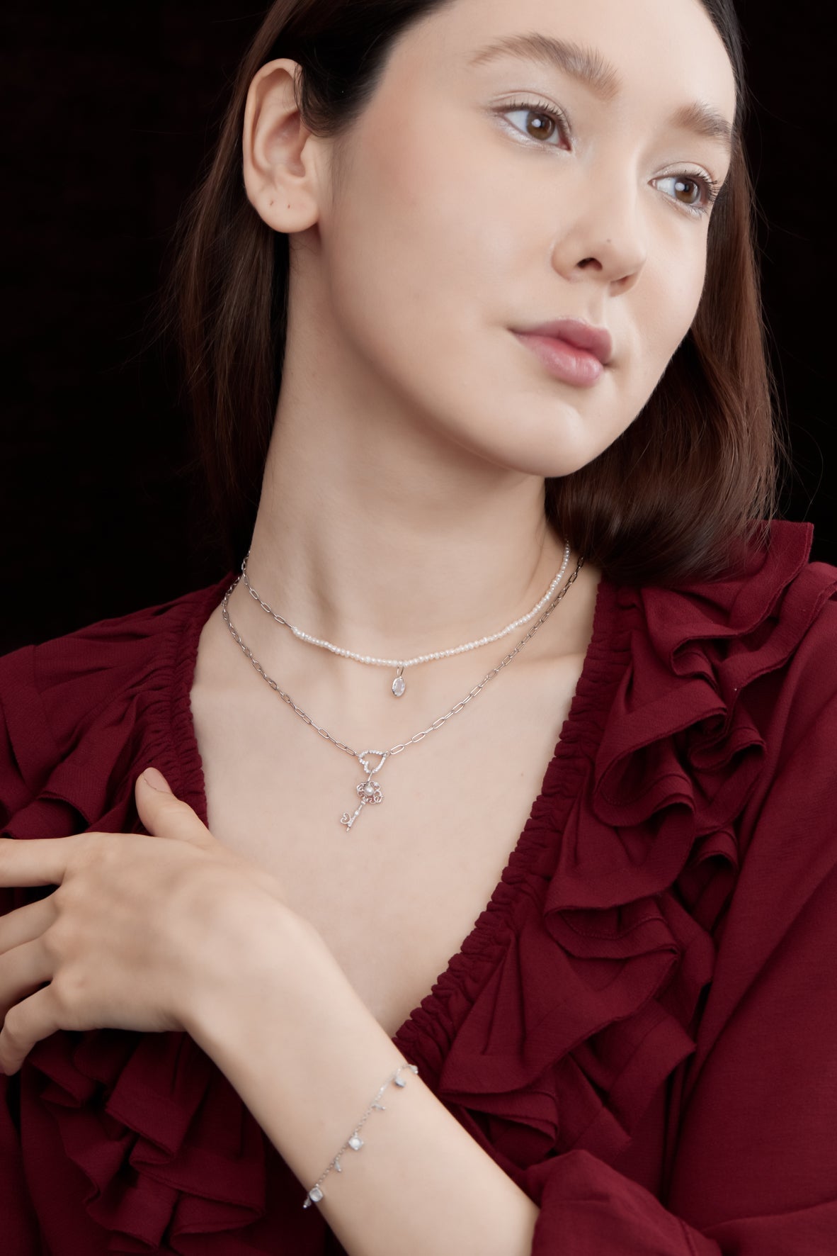 Silver Link Chain Necklace with Heart Charm Holder