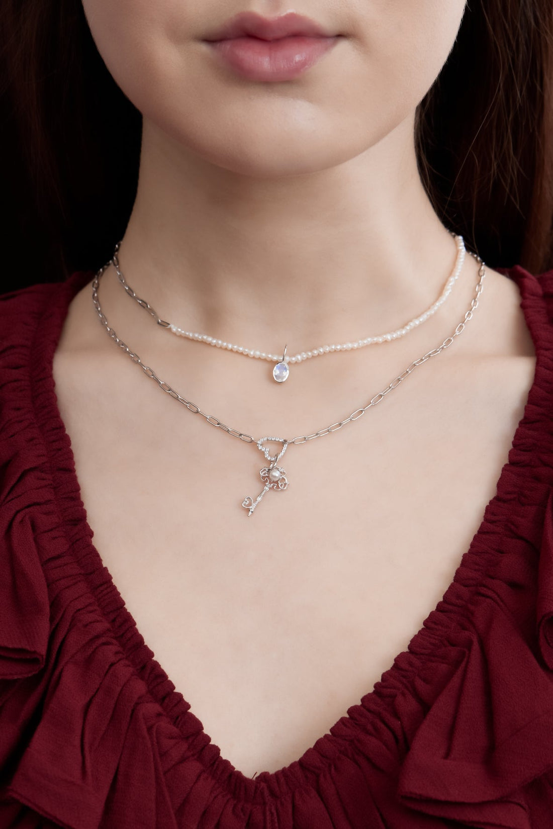 Freshwater Pearl Silver Link Necklace