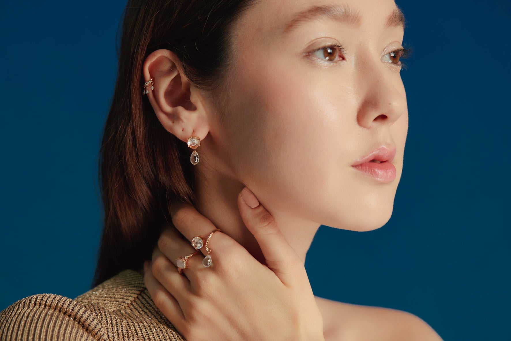 Clear Quartz Gold Crescent Moon Dangle Earrings - Dreamy