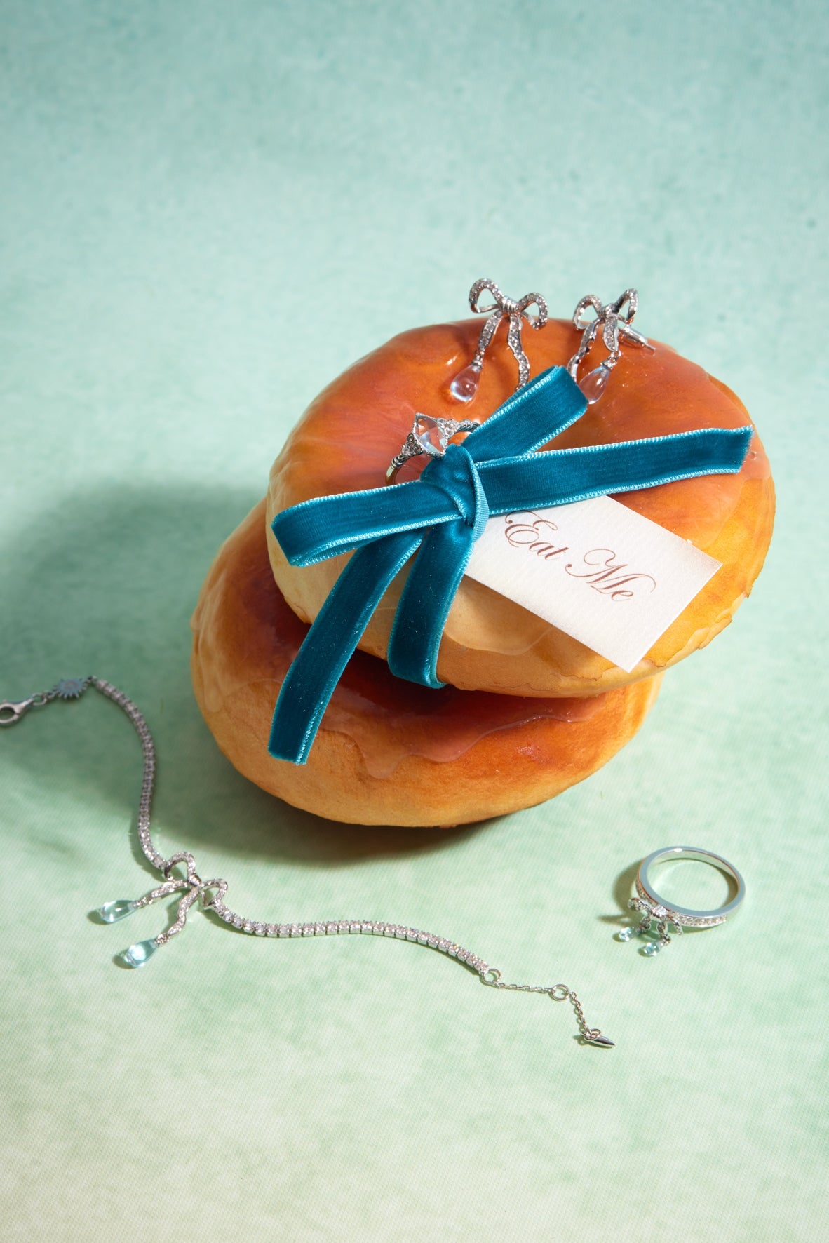 Blue Topaz Silver Bow Dangle Ring - Alice