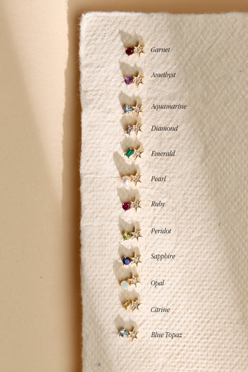 14K Gold Birthstone Star Earrings (Pair)