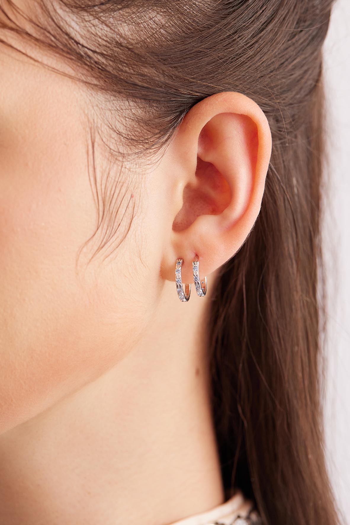 Baby Blue Silver Huggie Earrings - Celestial