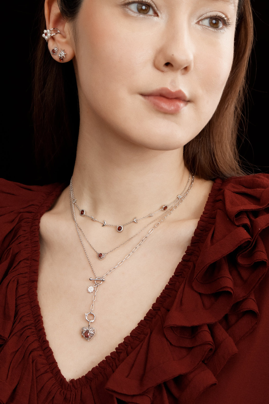 Garnet Silver Moon Phases Choker - Luna