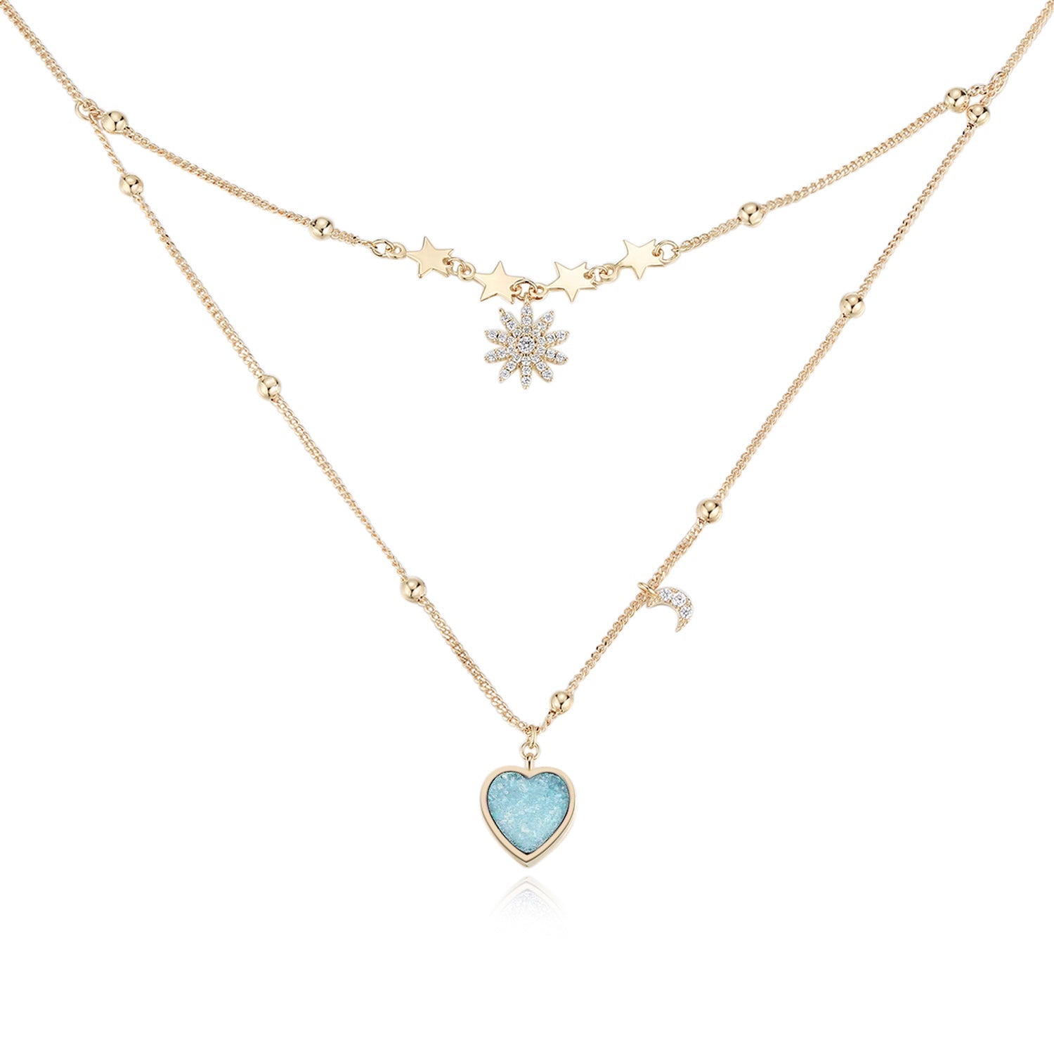 Sky Blue Druzy Gold Layered Necklace - Love Note