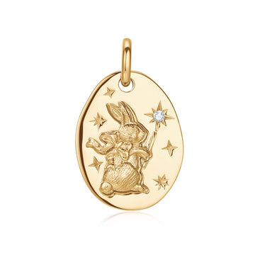 Mr White Rabbit with Magic Wand Gold Pendant