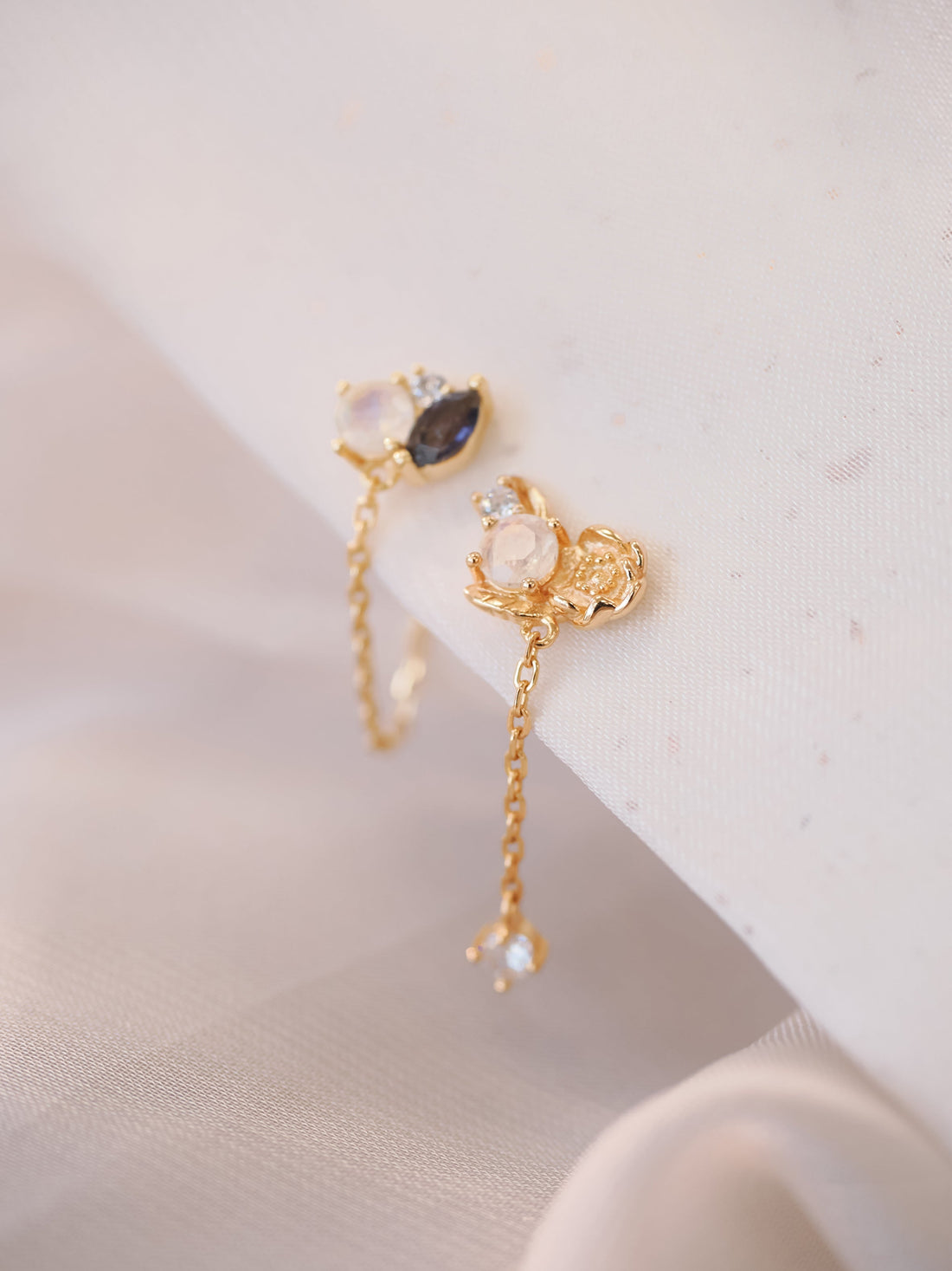 Moonstone & Iolite Gold Earrings - Poppy