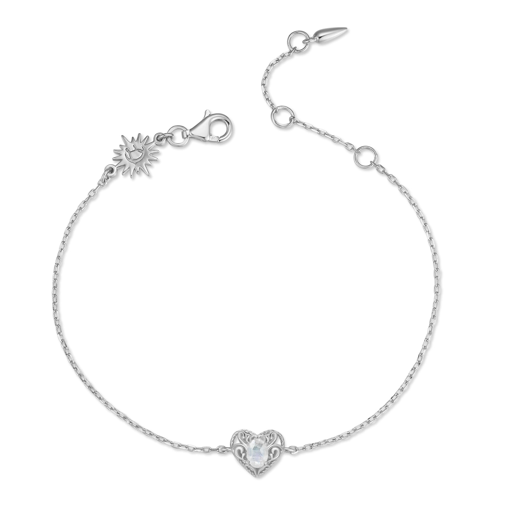 Moonstone Silver Heart Bracelet - Majesty