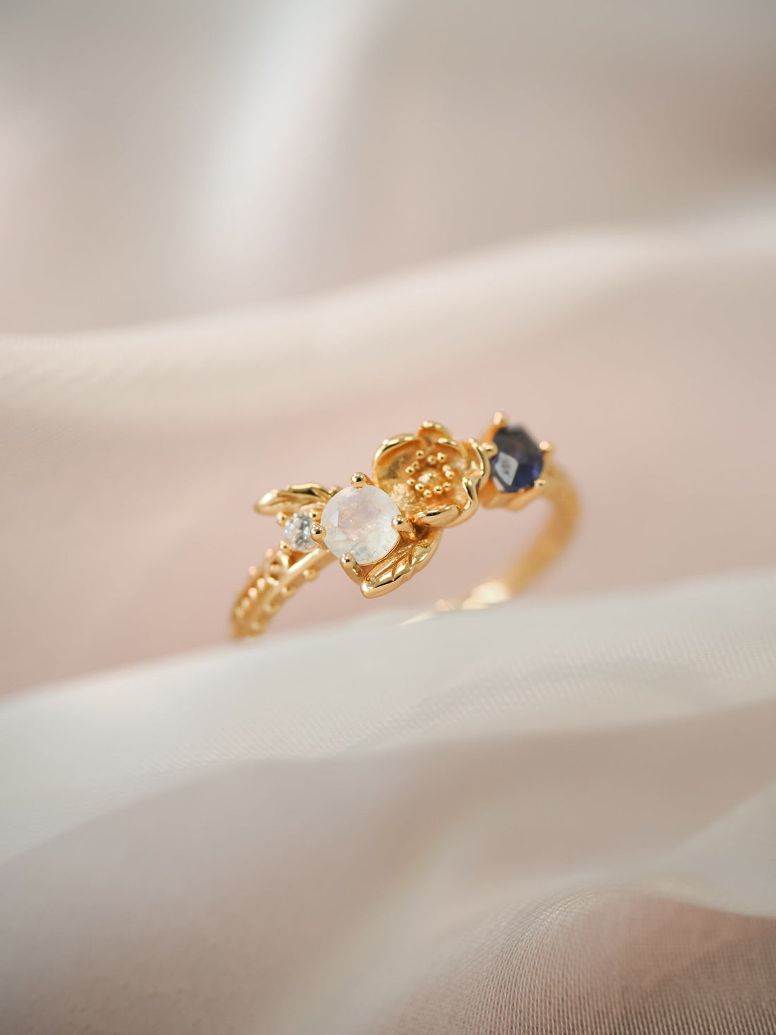 Moonstone & Iolite Gold Ring - Poppy