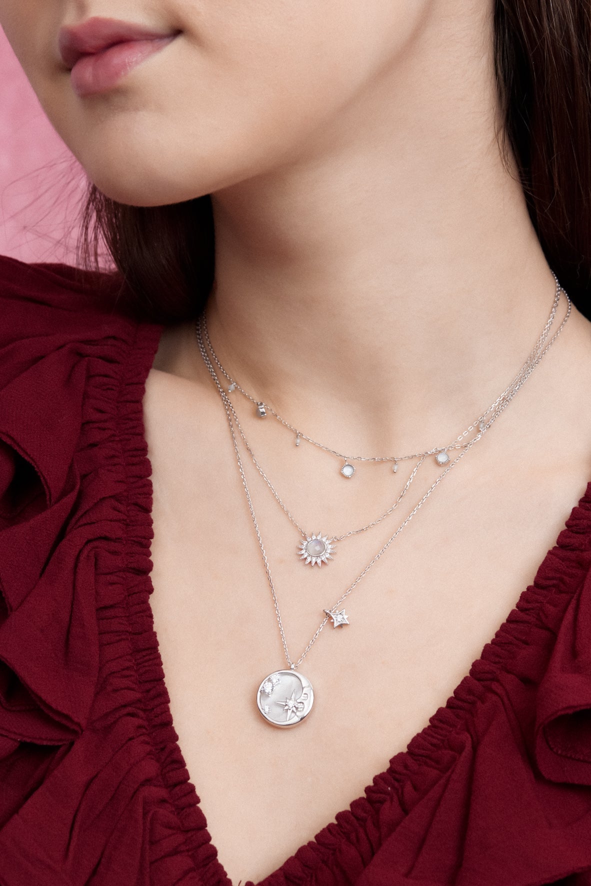 Aquamarine & Moonstone Silver Dangle Choker