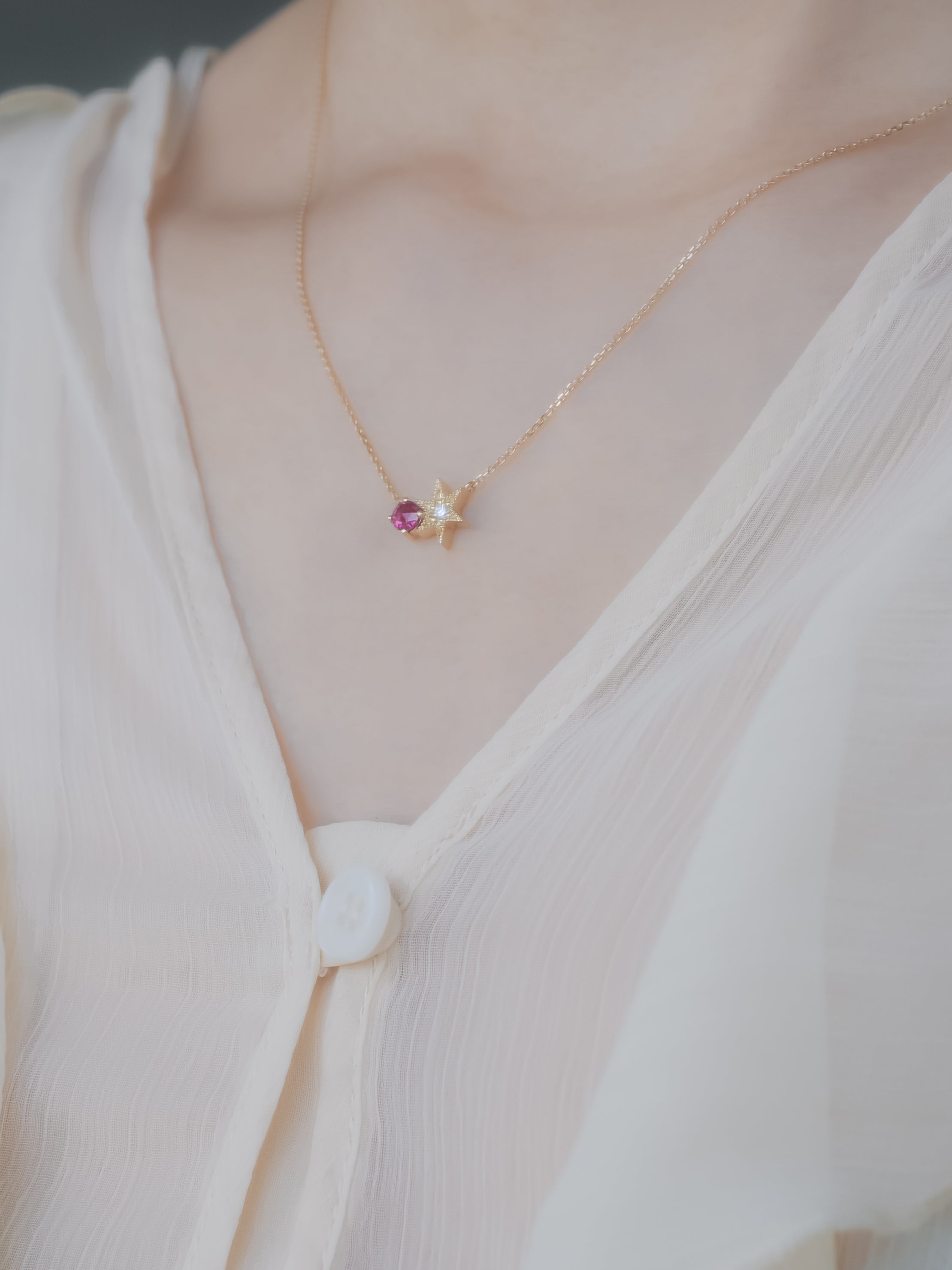 Stargazing 14K Yellow Gold Ruby Necklace