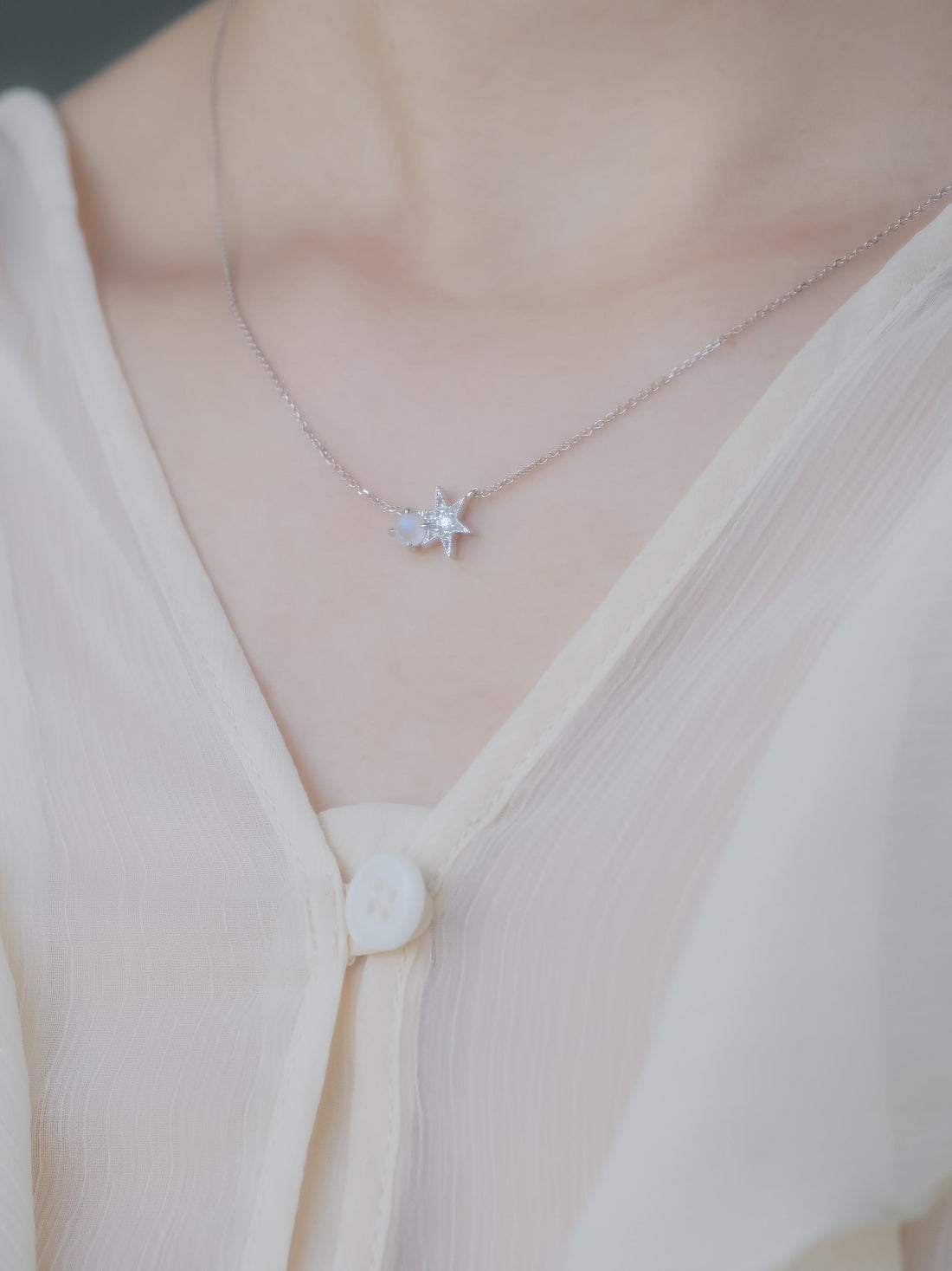 Stargazing 14K White Gold Moonstone Necklace