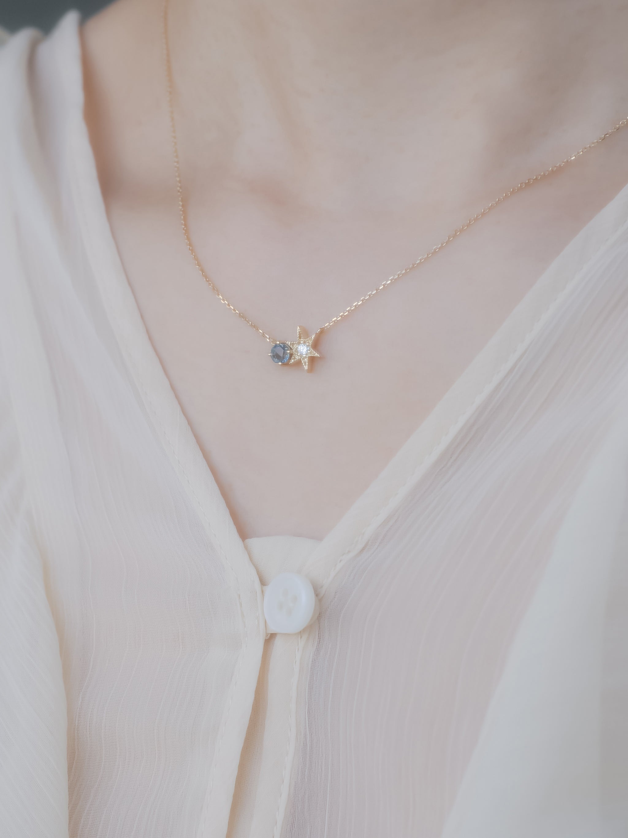 Stargazing 14K Yellow Gold Green Sapphire Necklace