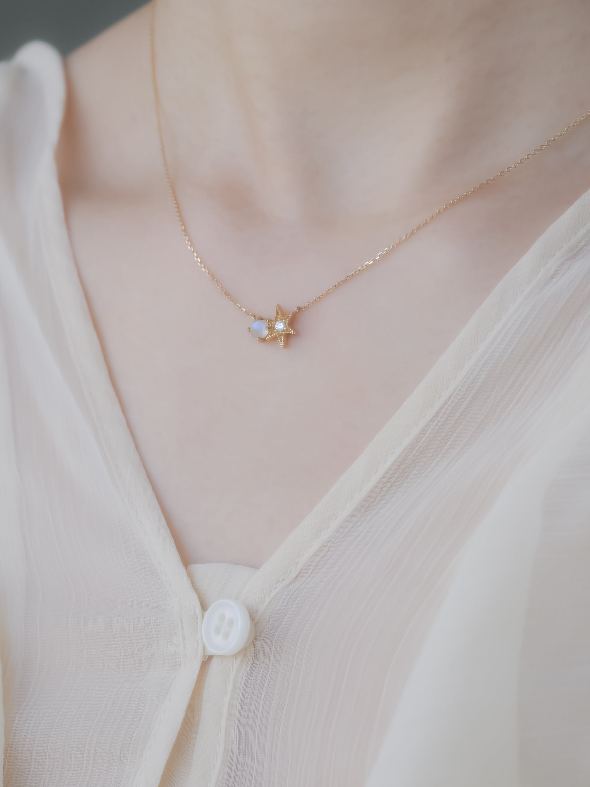 Stargazing 14K Yellow Gold Moonstone Necklace