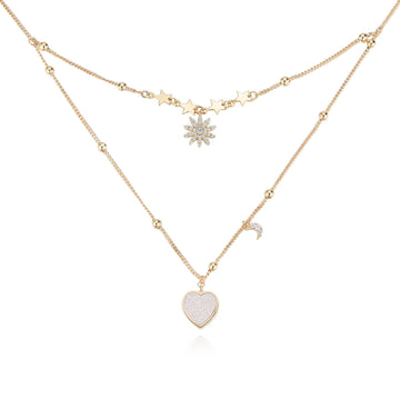 White Druzy Gold Layered Necklace - Love Note