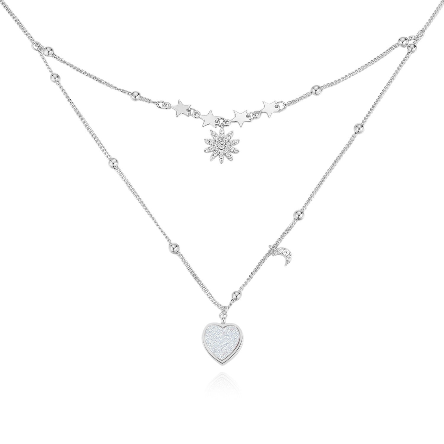 White Druzy Silver Layered Necklace - Love Note