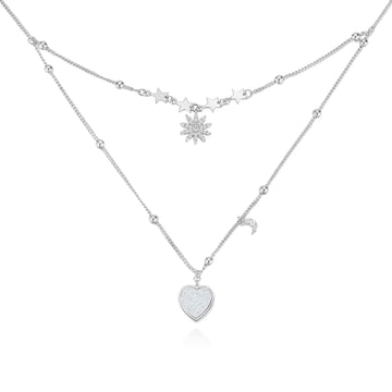 White Druzy Silver Layered Necklace - Love Note