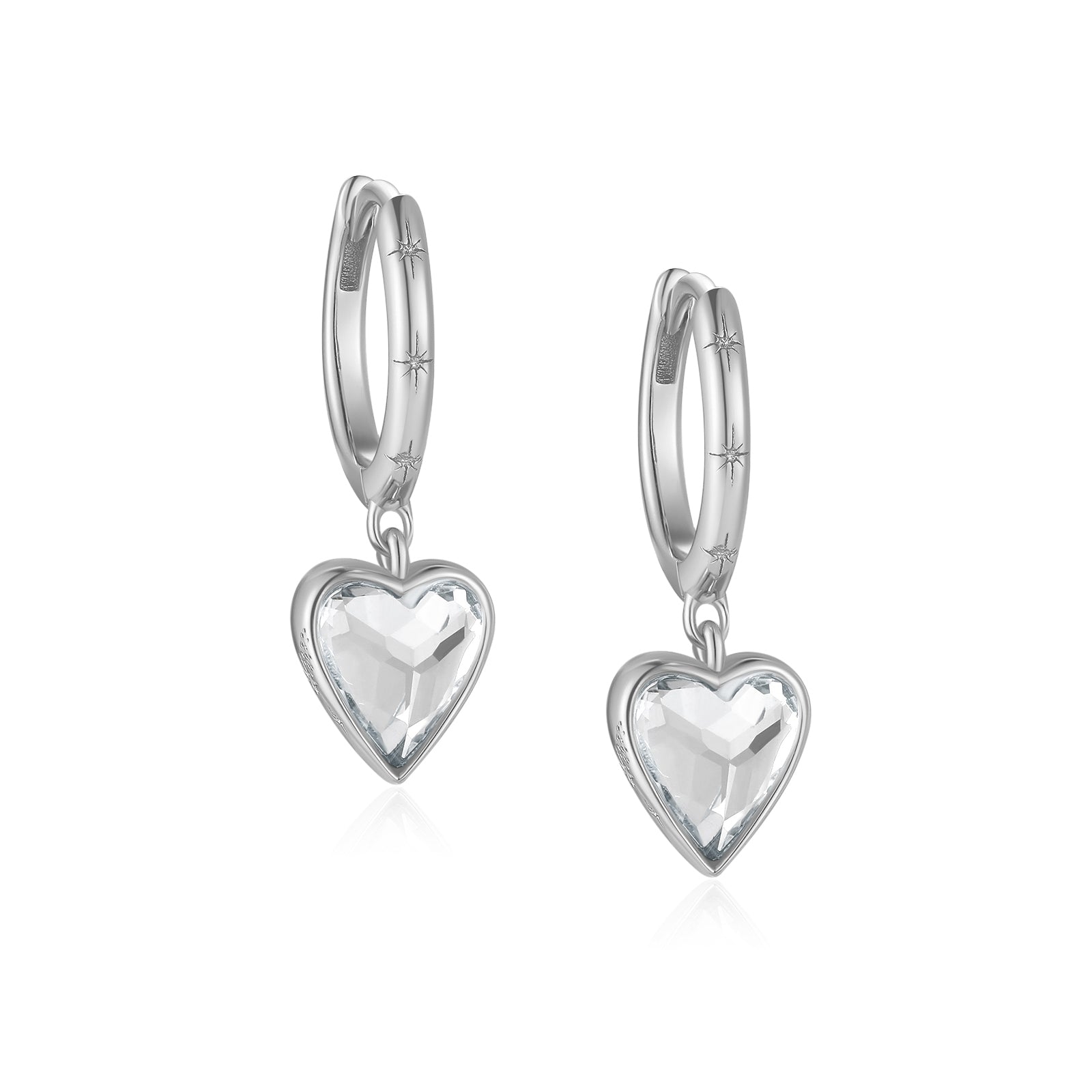 White Topaz Silver Heart Shaped Earrings - Queen Of Hearts