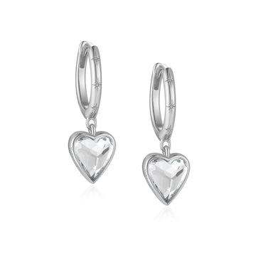 White Topaz Silver Heart Shaped Earrings - Queen Of Hearts