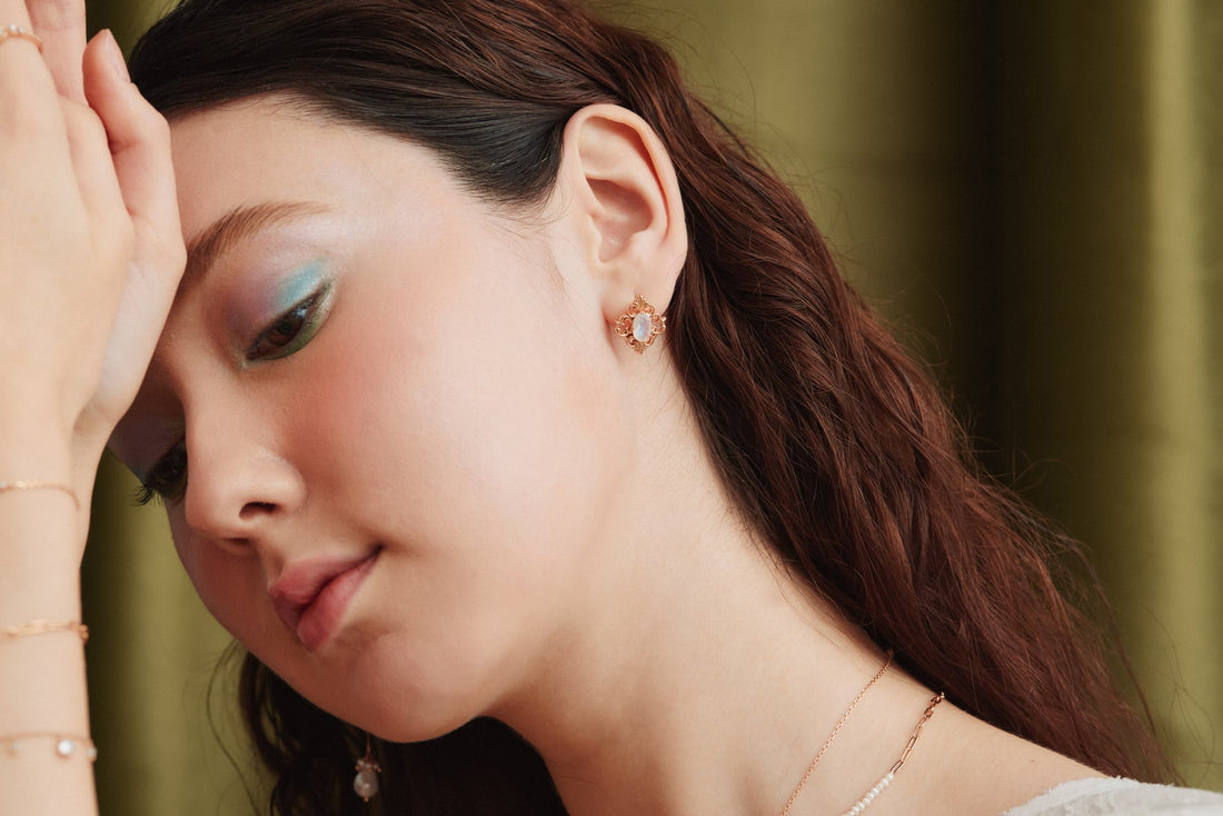 Moonstone & Pearl Gold Drop Earrings - Bewitched