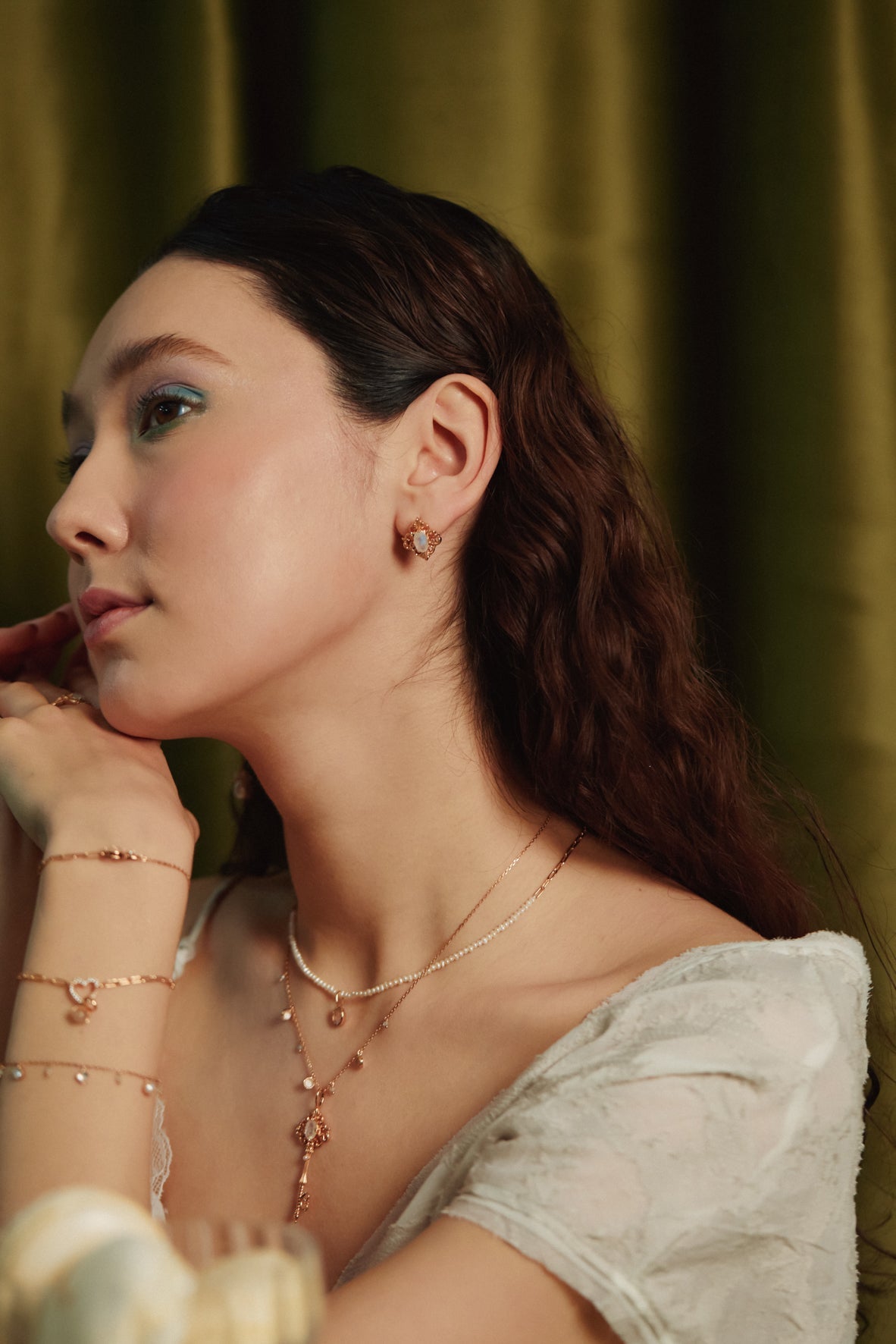 Moonstone & Pearl Gold Drop Earrings - Bewitched