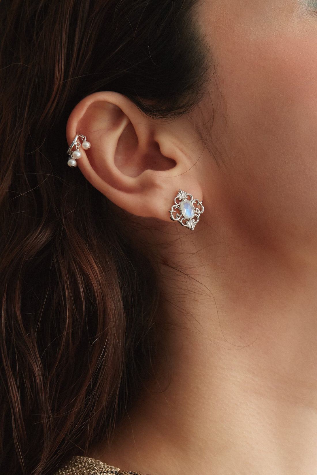 Moonstone & Pearl Silver Drop Earrings - Bewitched