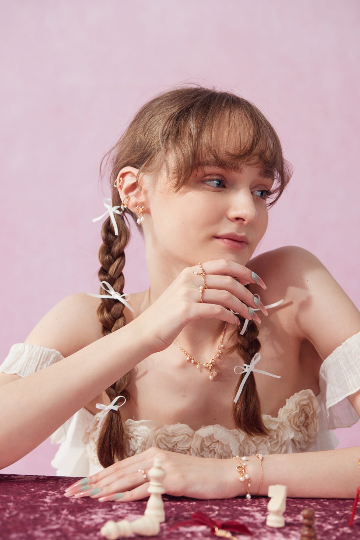 Freshwater Pearl Gold Bow Dangle Earrings - Alice